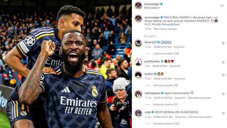 Antonio Rüdiger feiert das Weiterkommen von Real Madrid - Quelle: Instagram/Antonio Rüdiger.
