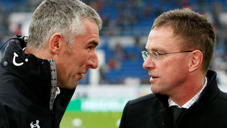 Mirko Slomka (l.) und Ralf Rangnick im Jahr 2010 bei Hannover 96.