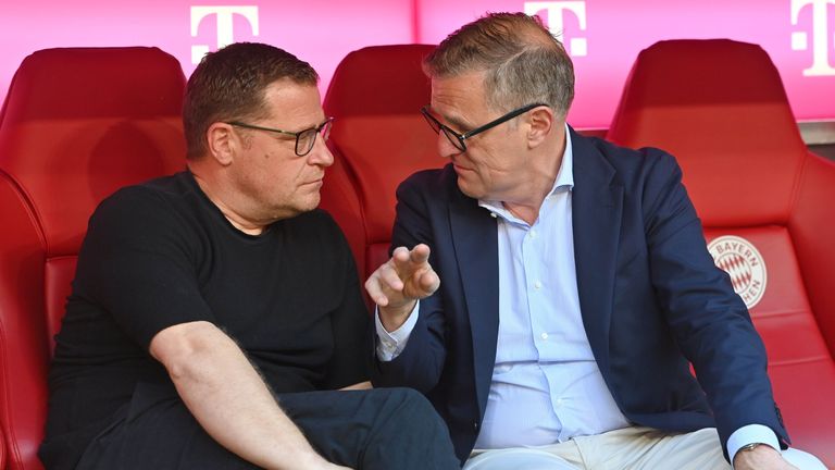 Platz 13 (3,45): Max Eberl (Sportvorstand Bayern München, l.) und Jan Christian Dreesen (Vorstandsvorsitzender FCB) müssen einiges aufarbeiten. Die turbulente Saison stürzt die Zufriedenheit der Fans in Richtung Tabellenkeller.