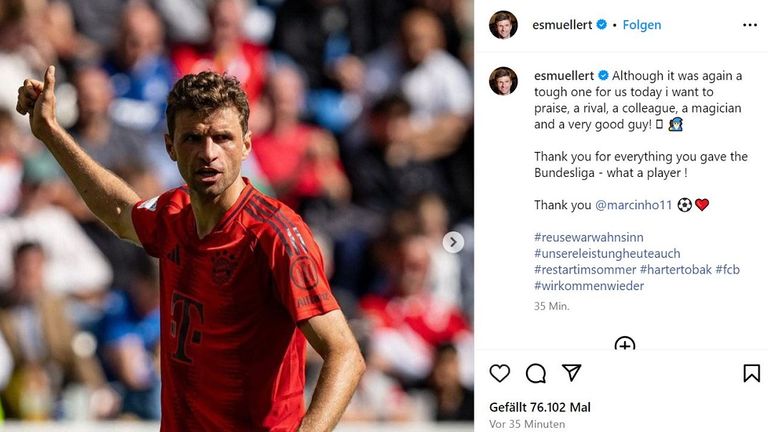 Bayerns Thomas Müller schickt Abschiedsgrüße an Dortmunds Marco Reus. Quelle: Instagram/esmuellert