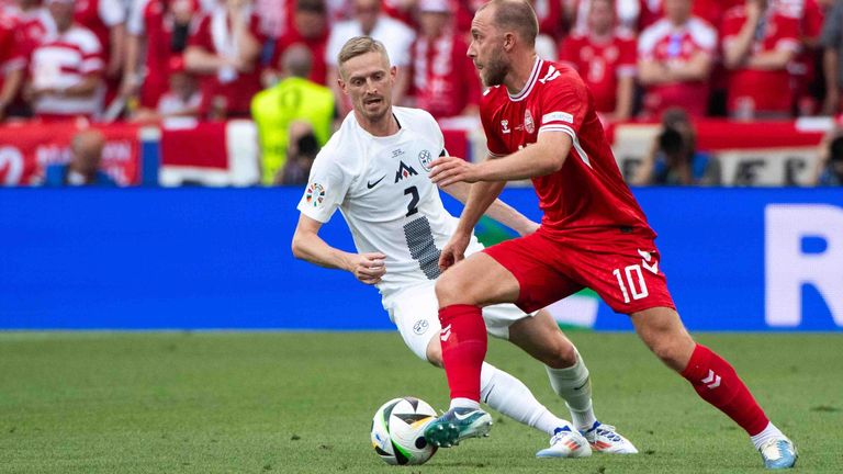 Christian Eriksen trifft für Dänemark gegen Slowenien bei der UEFA EURO 2024™.