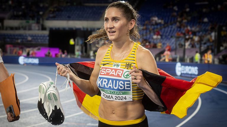 Gesa Krause gewinnt bei der Leichtathletik-EM beim 3000-Meter-Hindernislauf die Silbermedaille.