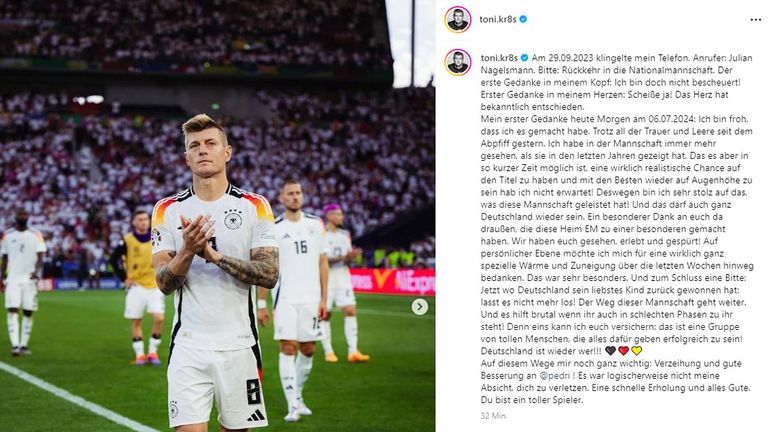 Toni Kroos mit emotionalen Worten in den sozialen Medien - Quelle: Toni Kroos/Instagram.