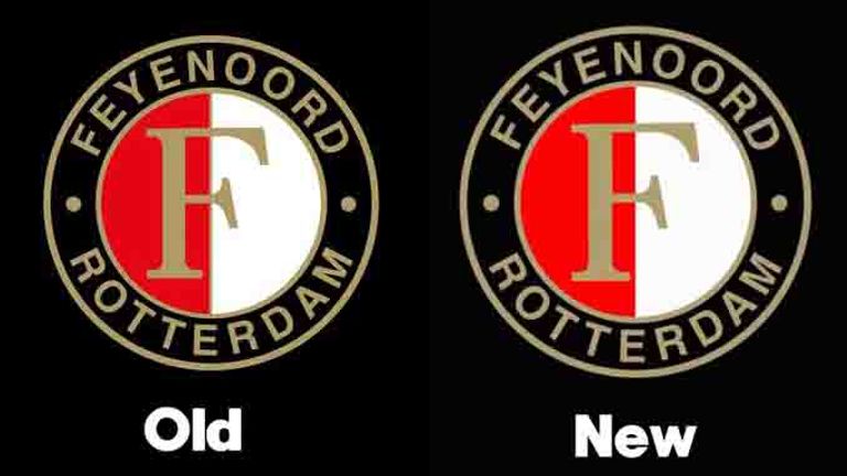 Feyenoord nimmt vier Anpassungen im Wappen zur Saison 2024/25 vor: eine straffere Ausrichtung der Wörter, ein helleres Rot im linken Teil, der Buchstabe F wurde nach vorne und in die Mitte gesetzt und die goldene Linie in der Mitte wurde entfernt.