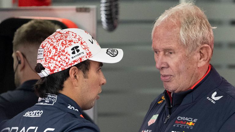 Wie geht es für Sergio Perez (l.) bei Red Bull weiter? Unter anderem Motorsportberater Dr. Helmut Marko (r.) wird darüber mitentscheiden. 