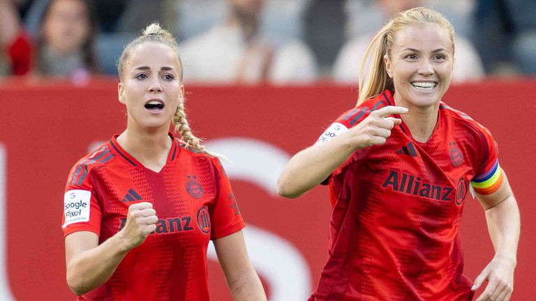 Giulia Gwinn (l.) und Glodis Perla Viggosdottir treffen in der Champions League mit dem FC Bayern auf den FC Arsenal und Juventus.