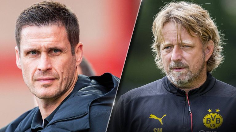 Sportdirektor Sebastian Kehl (l.) und Kaderplaner Sven Mislintat werden auch in Zukunft gemeinsam beim BVB arbeiten