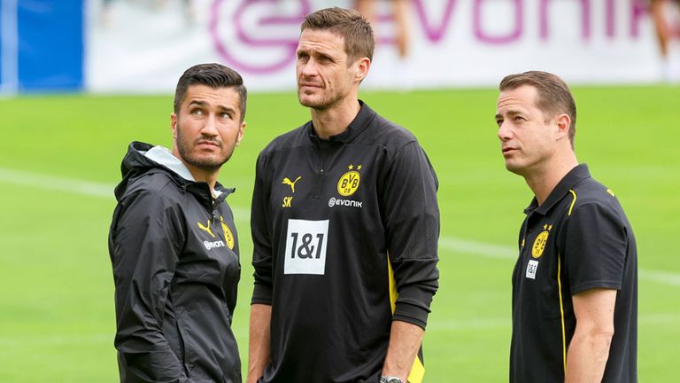 Trainer Nuri Sahin, Sportdirektor Sebastian Kehl und Geschäftsführer Lars Ricken (v.l.n.r.) wollen mit dem BVB aus der Krise.