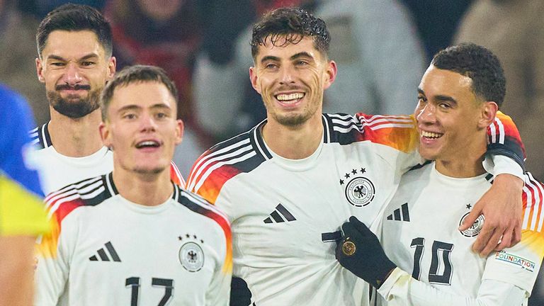 Jamal Musiala, Kai Havertz und Florian Wirtz (v.r.n.l.) glänzen beim DFB-Sieg gegen Bosnien und Herzegowina.