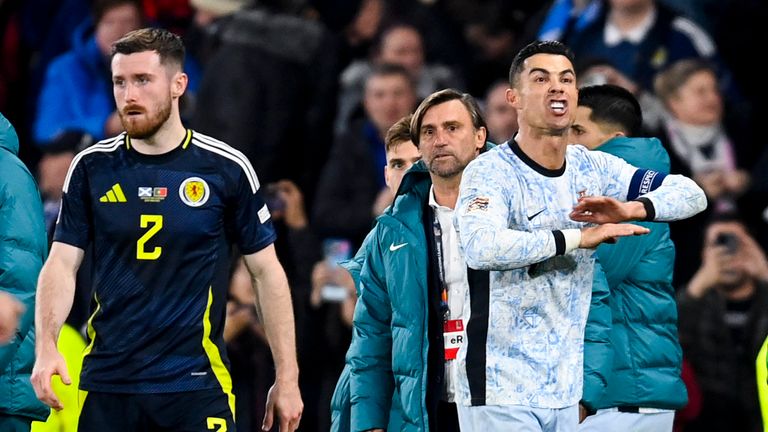 Portugal's Cristiano Ronaldo shows his frustration at the goalless draw against Scotland