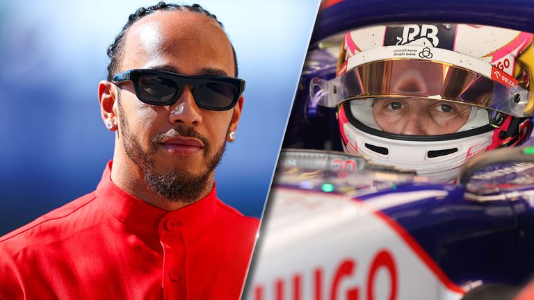 Lewis Hamilton (links) fährt kommende Saison für Ferrari. Liam Lawson (rechts) beerbt Sergio Perez im Red Bull.