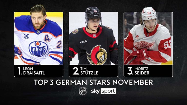 Leon Draisaitl, Tim Stützle und Moritz Seider sind die "3 deutschen Stars" im November.