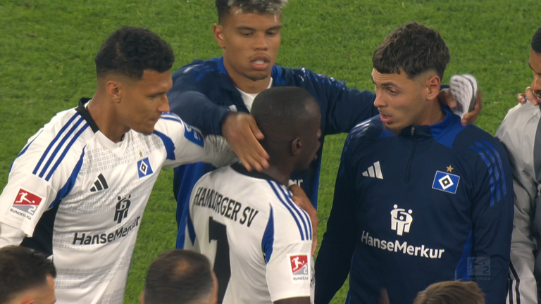 Die Hamburger Spieler geraten nach dem 2:2 bei Schalke 04 aneinander.