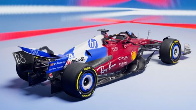 Der Ferrari kommt teilweise in einem ungewohnten Blau-Weiß daher. Hintergrund: Die Scuderia feiert die einjährige Zusammenarbeit mit Sponsor HP, dessen Farben - Überraschung - blau und weiß sind (X/@ScuderiaFerrari).
