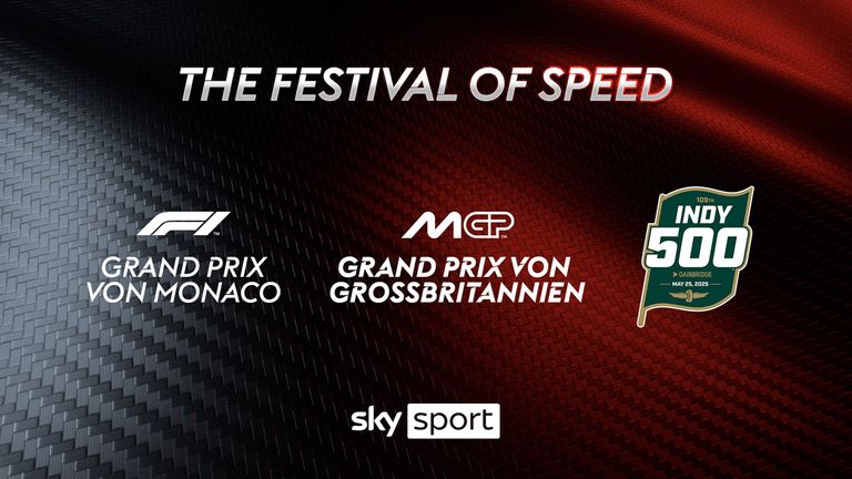 Am Wochenende vom 23. - 25. Mai 2025 findet bei Sky das Festival of Speed statt - im Programm: Der F1-GP in Monaco, der GP von Großbritannien in der MotoGP und das Indy 500.