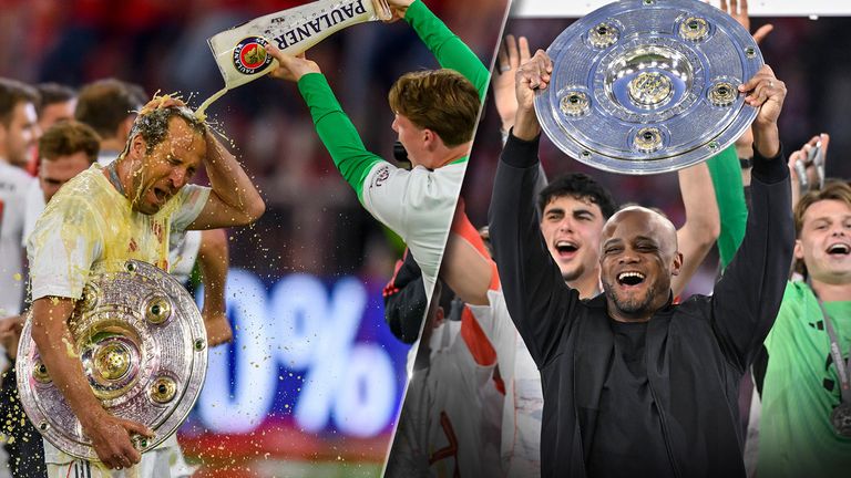 Harry Kane bekommt seine erste Bierdusche, Kompany feiert seine erste Deutsche Meisterschaft. 