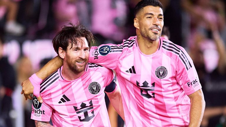 Lionel Messi (l.) und Luis Suarez spielen zusammen bei Inter Miami.