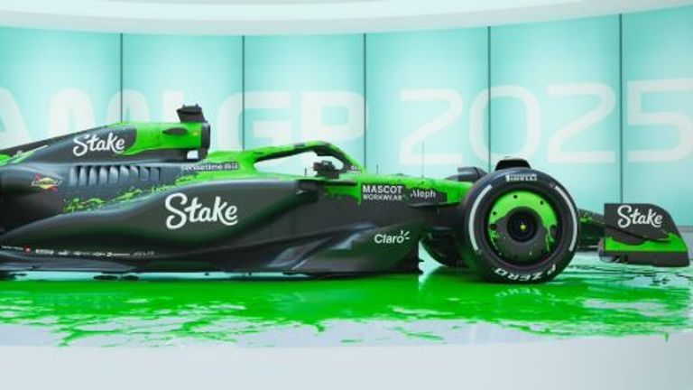 Eine weitere Sonderlackierung liefert das Kick Sauber-Team. Mit einem kreativen mit Farbe besprenkelten Look feiert der Rennstall die Kunstszene von Miami (Quelle: X/@stakef1team_ks)