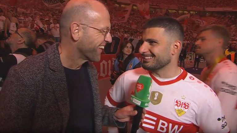 Deniz Undav vom VfB Stuttgart spricht nach seinem ersten Vereinstitel bei Sky. 