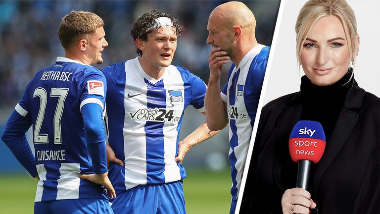 Fabian Reese (li. Foto, M) würde mit der Hertha BSC gerne in die Bundesliga aufsteigen.