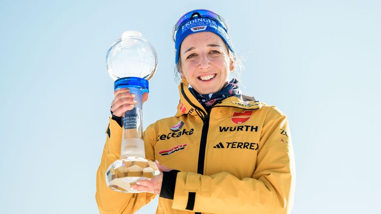 Franziska Preuß, deutsche Biathletin, gewinnt 2025 beim Weltcup-Finale in Oslo beim Massenstart über 12,5 km.