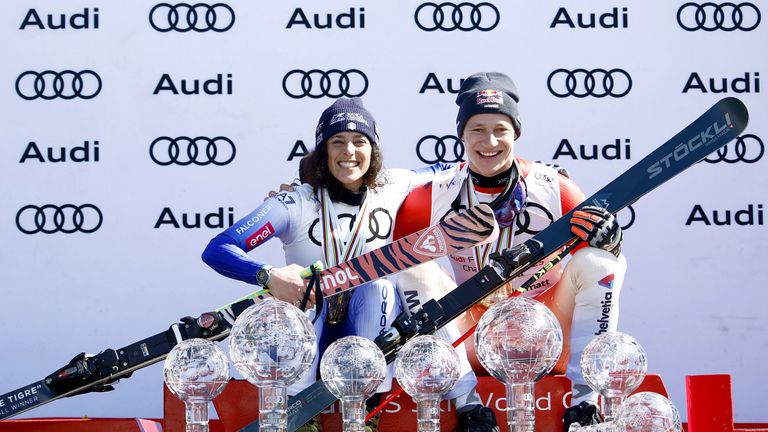 Ski-Weltcup 2025: Gesamtweltcupsieger Marco Odermatt und Federica Brignone feiern Kristallkugel-Erfolg in der Alpinen Ski-Saison.