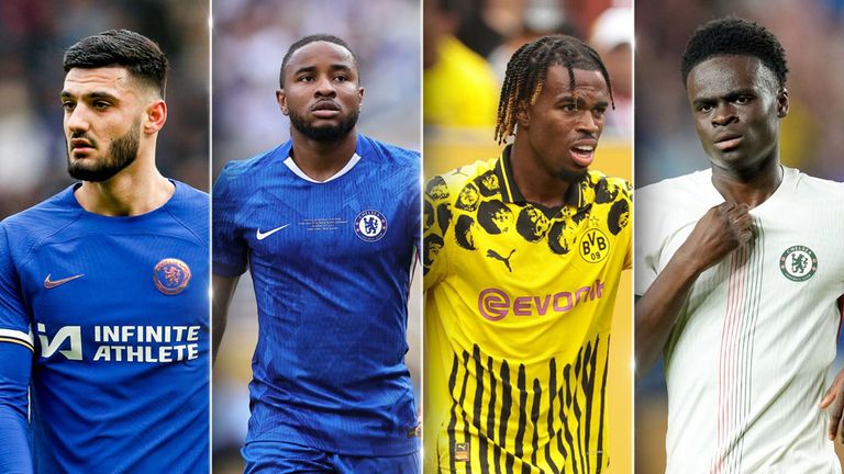 Armando Broja (von l.), Christopher Nkunku, Carney Chukwuemeka und Tyrique George sind Abgangskandidaten beim FC Chelsea.