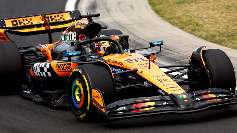 McLaren-Pilot Oscar Piastri fährt die Bestzeit in FP3 in Ungarn.