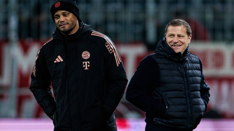 Bayern-Sportvorstand Max Eberl (re.) schwärmt von Trainer Vincent Kompany.