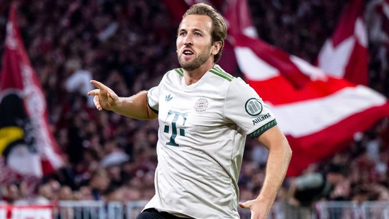 Bayern-Star Harry Kane bejubelt seinen Doppelpack gegen Werder Bremen.