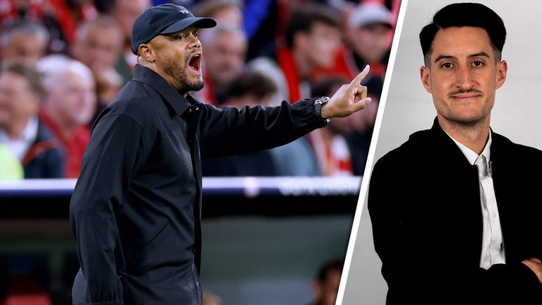 Sky Sport Reporter Kerry Hau findet lobende Worte für Bayern-Trainer Vincent Kompany (l.).