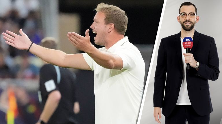 Sky Reporter Patrick Berger (r.) kommentiert die Niederlage der deutschen Mannschaft in der Slowakei.