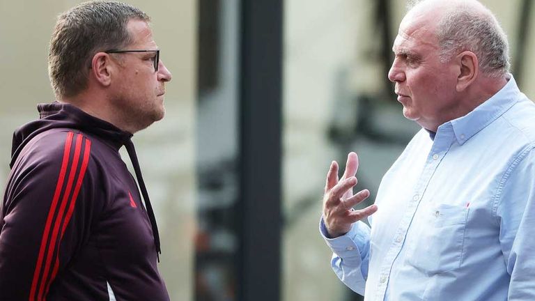 Max Eberl (l.) ist seit dem 1. März 2024 Sportvorstand des FC Bayern München.