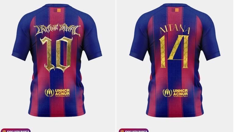 Die Sondertrikots von Lamine Yamal und Aitana Bonmati gibt es im Barca-Fanshop für 300 Euro zu kaufen (Quelle: Barcelona-Fanshop)