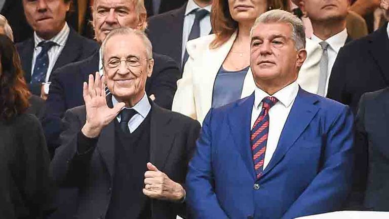 Beide Präsidenten ihrer Vereine schauen den Clasico: Florentino Perez (Real Madrid) und Joan Laporta (r., FC Barcelona).