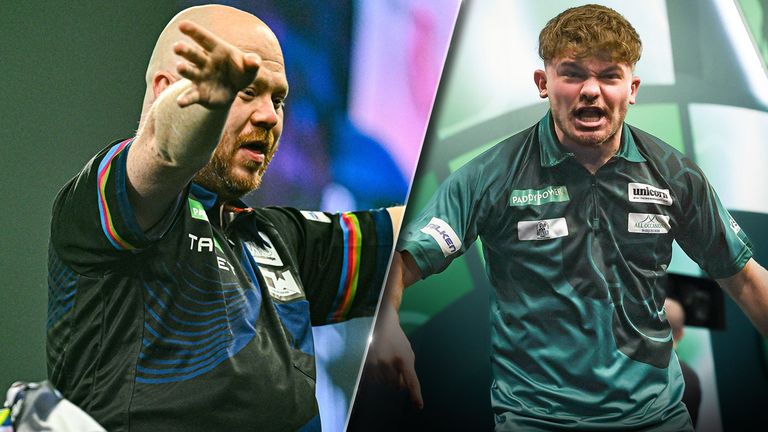Justin Hood (l.) und Charlie Manby stehen beide bei der Darts-WM überraschend im Achtelfinale.