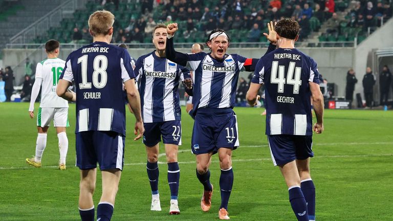 Hertha bejubelt den Treffer von Luca Schuller (Links). Am kommenden Freitag kommt es zum Spiel gegen Arminia Bielefeld.