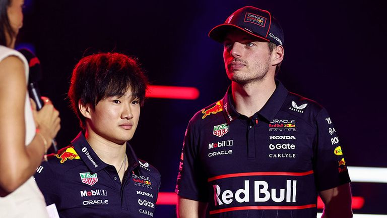 Max Verstappen (r.) mit seinem aktuellen Red-Bull-Teamkollegen Yuki Tsunoda.