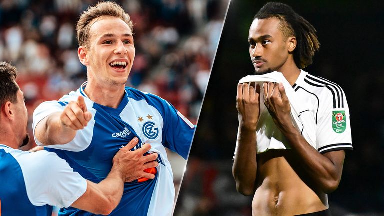 Lovro Zvonarek (l.) blüht bei den Grasshoppers in der Schweiz auf. Jonah Kusi-Asare (r.) kommt bei Fulham überhaupt nicht zum Zug.