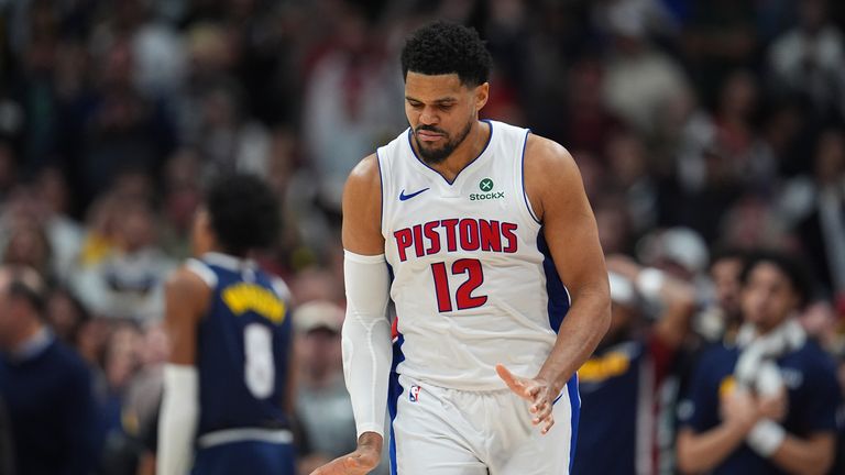 Tobias Harris feiert im Topspiel einen seiner wichtigen Körbe beim knappen 109:107 Sieg der Detoit Pistons gegen die Denver Nuggets.