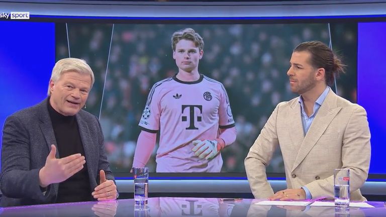Sky Sport Experte Oliver Kahn (l.) spricht bei ''Triple - der Hagedorn Fußballtalk'' u.a. über Leon Goretzka und Jonas Urbig.