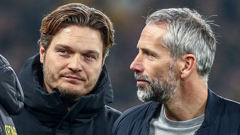 Während Marco Rose (r.) noch immer ein Kandidat bei Eintracht Frankfurt ist, wird Edin Terzic definitiv nicht der neue Trainer der SGE.