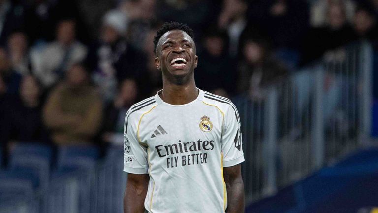 Vinicius Jr. hat wieder gut Lachen im heimischen Estadio Santiago Bernabeu.
