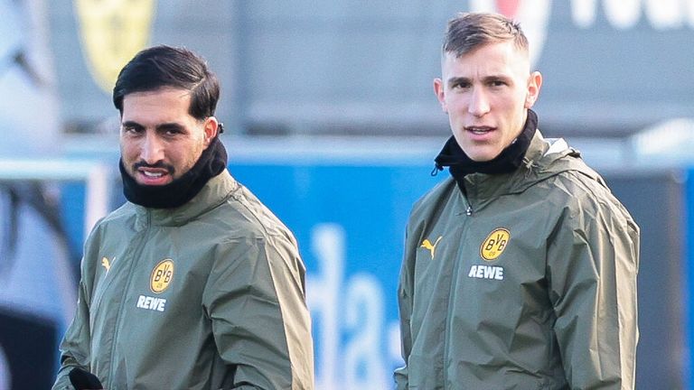 Emre Can (l.) und Nico Schlotterbeck (r.) absolvieren Abschlusstraining bei Borussia Dortmund.