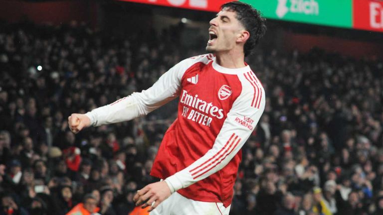 Kai Havertz bejubelt seinen Siegtreffer für Arsenal im Carabao Cup gegen Chelsea.
