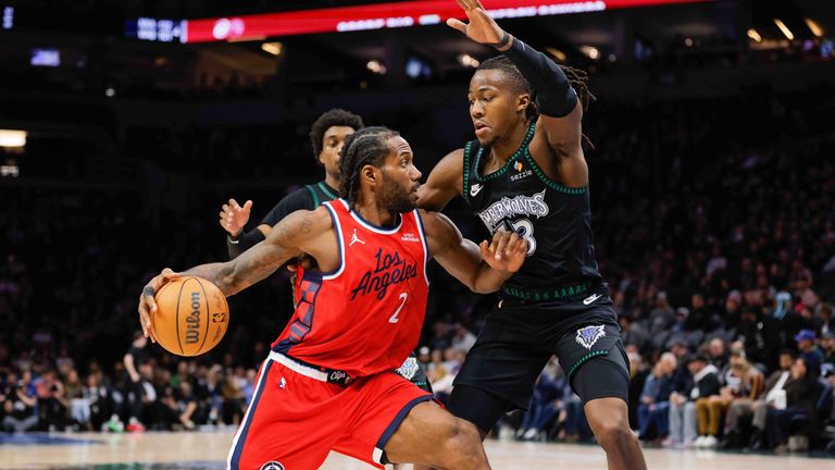 Kawhi Leonard (l.) gelingenen für die Los Angeles Clippers 41 Punkte gegen die Minnesota Timberwolves.