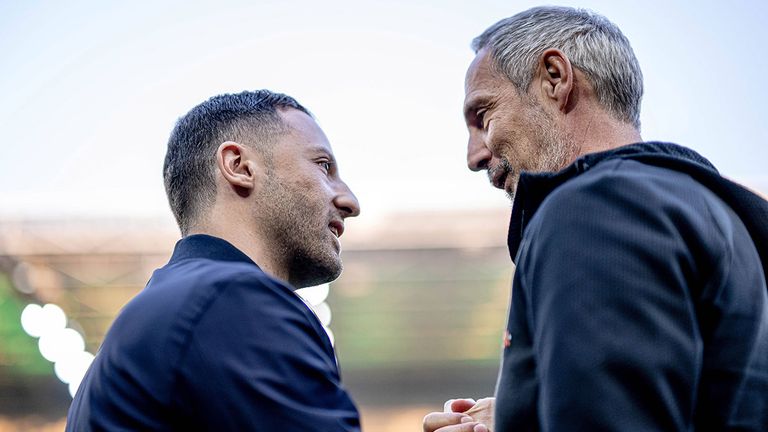 Adi Hütter (r.) war in der Bundesliga Trainer von Eintracht Frankfurt und Borussia Mönchengladbach.