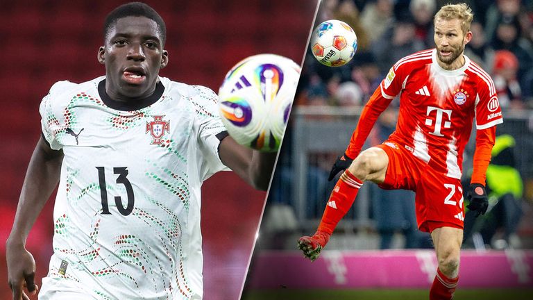 Daniel Banjaqui (l.) steht beim FC Bayern auf der Liste. Die Zukunft von Konrad Laimer (r.) ist noch nicht geklärt.