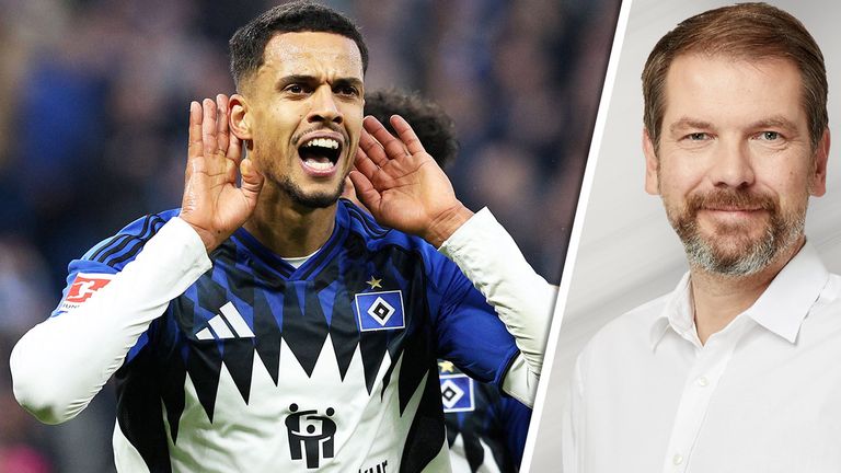 HSV-Stürmer Robert Glatzel (l.) hat sich ordentlich Luft gemacht. Sky Sport Reporter Sven Töllner (r.) ordnet seine Aussagen ein.
