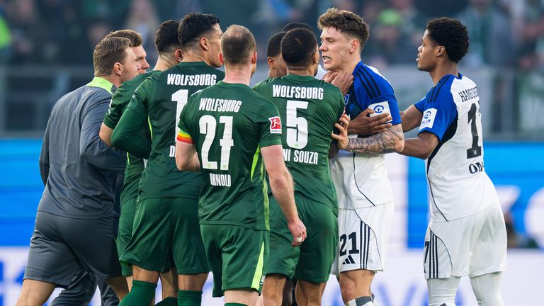 Die Spieler und Verantwortlichen des VfL Wolfsburg und des HSV geraten nach Abpfiff mächtig aneinander. 